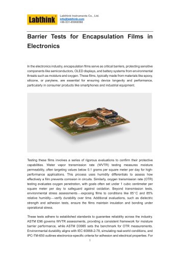 Barrier Tests for Encapsulation Films in Electronics