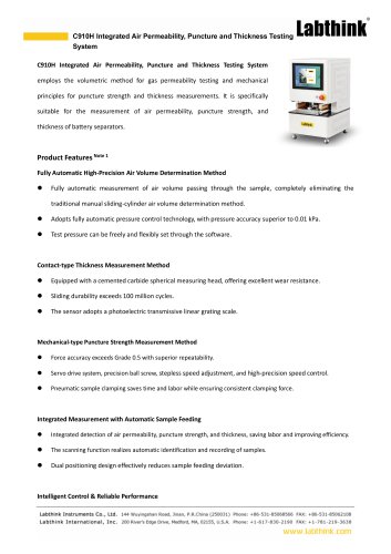 Labthink C910H Integrated Air Permeability, Puncture and Thickness Testing System