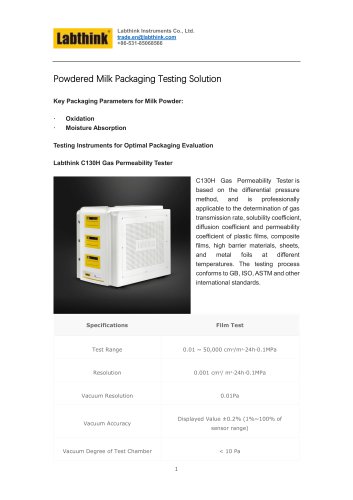 Milk Powder Packaging Barrier Properties Testing Solution