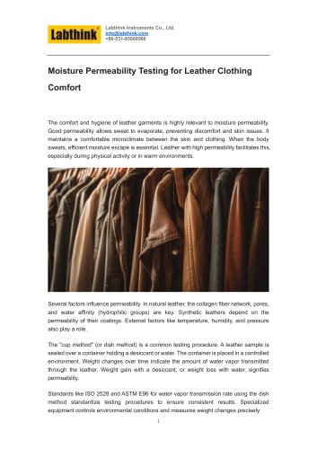 Moisture Permeability Testing for Leather Clothing Comfort