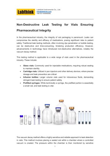 Non-Destructive Leak Testing for Vials Ensuring Pharmaceutical Integrity