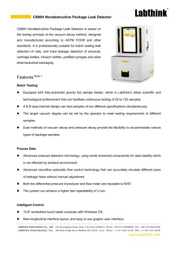 Non-Destructive Testing Instrument for Vial Seal Integrity