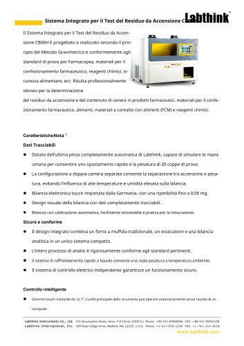 Sistema integrato di test dei residui all'accensione C860H - Contenuto di ceneri solfatate nei prodotti farmaceutici