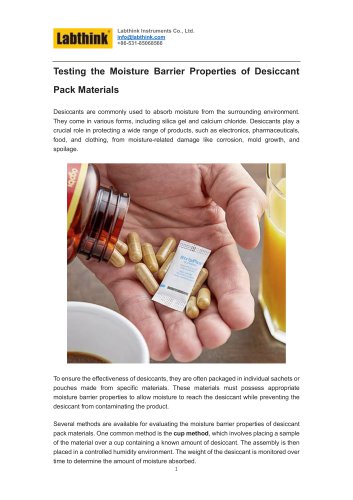 Testing the Moisture Barrier Properties of Desiccant Pack Materials