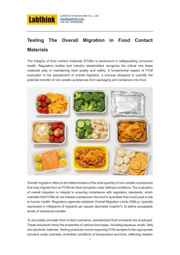 Testing The Overall Migration in Food Contact Materials