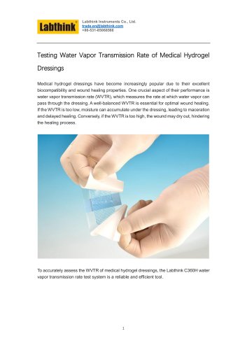 Testing Water Vapor Transmission Rate of Medical Hydrogel Dressings