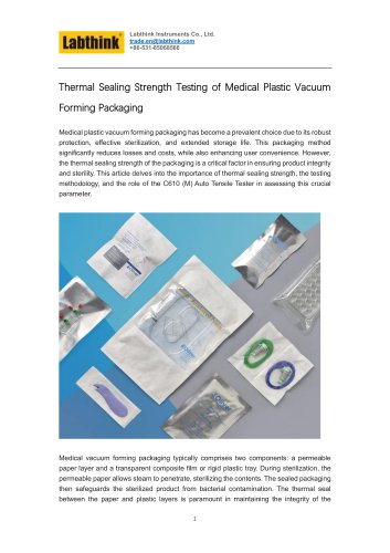 Thermal Sealing Strength Testing of Medical Plastic Vacuum Forming Packaging