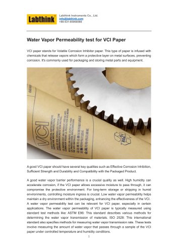 Water Vapor Permeability test for VCI Paper