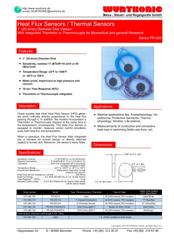 Heat Flux Sensor, Series FR-025