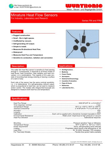 Miniature Heat Flux Sensor, Series FM and FRM