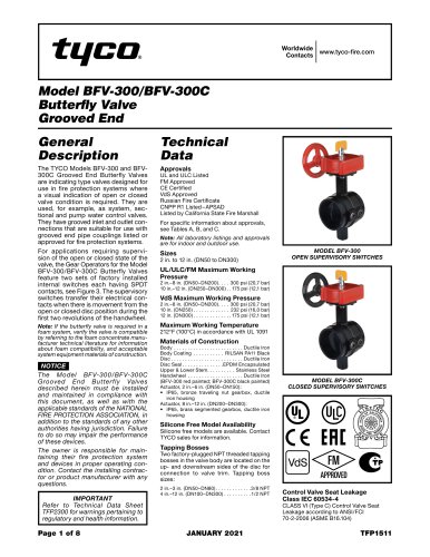 Model BFV-300/BFV-300C Butterfly Valve Grooved End