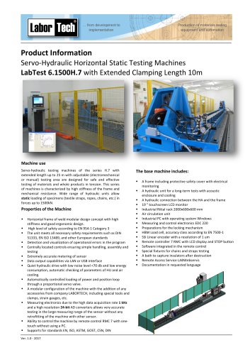 Servo-Hydraulic Horizontal Static Testing Machines LabTest 6.1500H.7 with Extended Clamping Length 10m