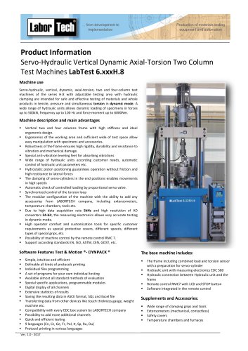 Servo-Hydraulic Vertical Dynamic Axial-Torsion Two Column Test Machines LabTest 6.xxxH.8