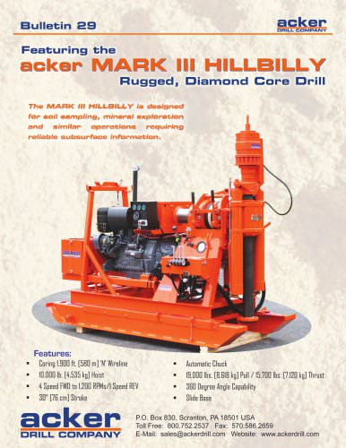 acker MARK III HILLBILLY Rugged, Diamond Core Drill