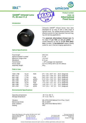 25 mm f/1.2 - Athermalized Infrared Lens