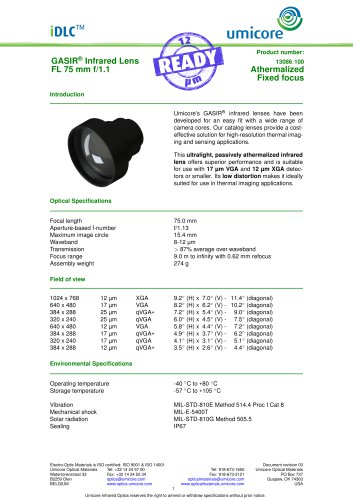 75 mm f/1.1 - Athermalized Infrared Lens