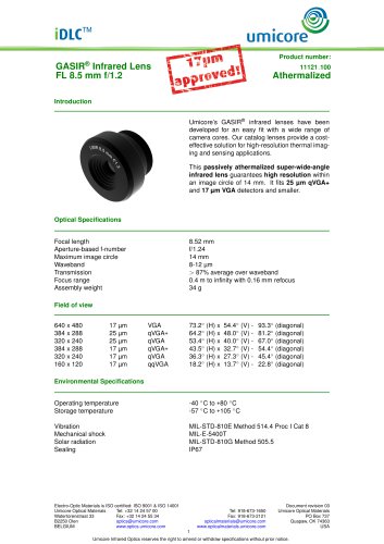 8.5 mm f/1.2 - Athermalized Infrared Lens