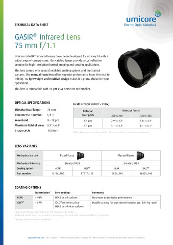 GASIR® Infrared Lens 75 mm f/1.1