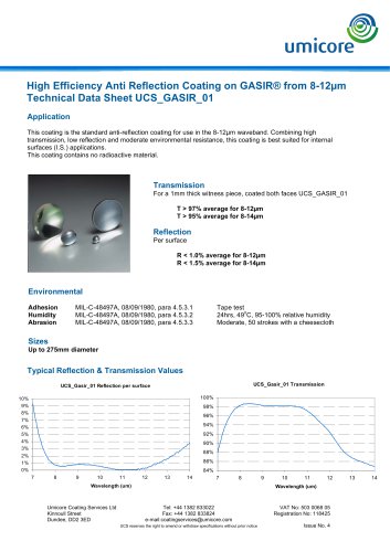 Thermal Imaging Coatings, High Efficiency Anti-reflection coating