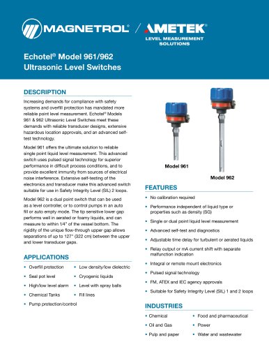 Echotel 961/962 Ultrasonic Contact Level Switches