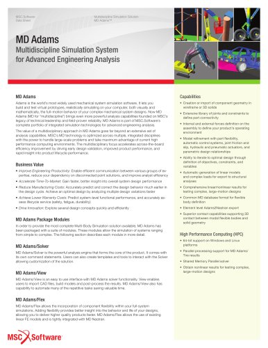 MD Adams : Multidiscipline simulation system for advanced engineering analysis