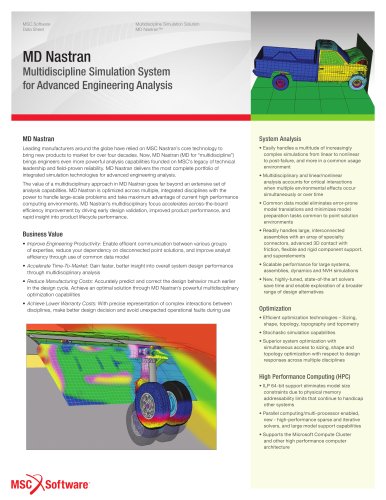 MD Nastran : Multidiscipline Simulation System for Advanced Engineering Analysis - Datasheet