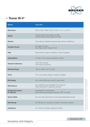 Tracer III-V+ Specification sheet