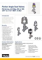 Parker Angle Seat Valves PA Series, 2/2 Way, NC or NO 3/8" to 2 1/2" BSP, 16 Bar