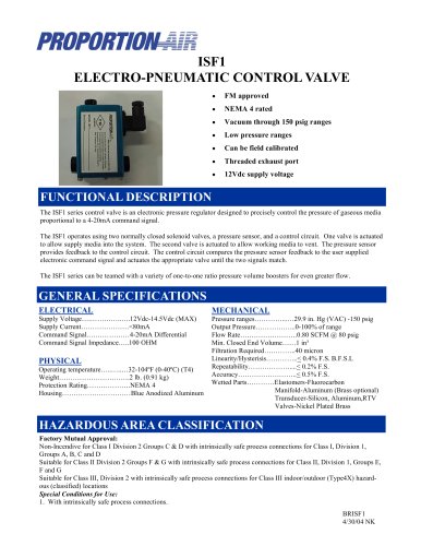 ISF1 ELECTRO-PNEUMATIC CONTROL VALVE