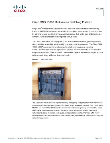 Cisco ONS 15600 Multiservice Switching Platform