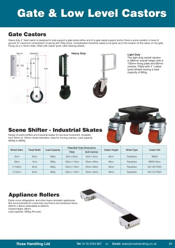 Gate & Low Level Castors, Stillage Feet, Pallet Feet, Appliance Castors & Industrial Skates