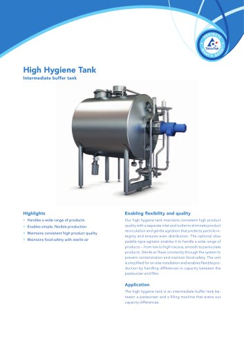 High hygiene tank, intermediate buffer tank