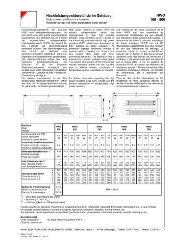 High power resistors in a housing HWG 100 - 500