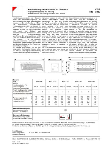 High power resistors in a housing HWG 800 - 2000