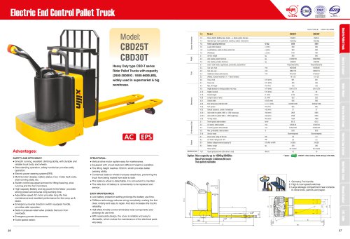 XILIN / Electric End Control Pallet Truck / CBD25T CBD30T