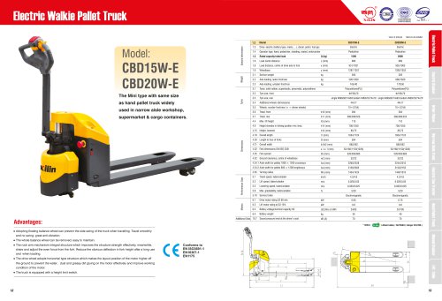 XILIN / Electric Walkie Pallet Truck / CBD15W-E