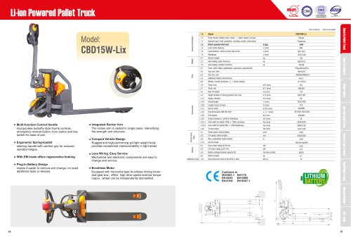 XILIN / Li-ion Powered Pallet Truck / CBD15W-Lix