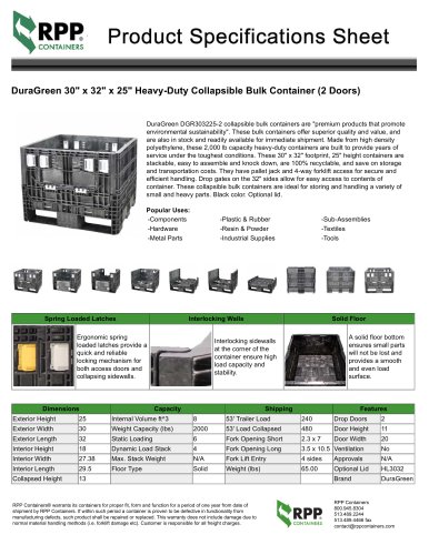 DuraGreen 30" x 32" x 25" Heavy-Duty Collapsible Bulk Container