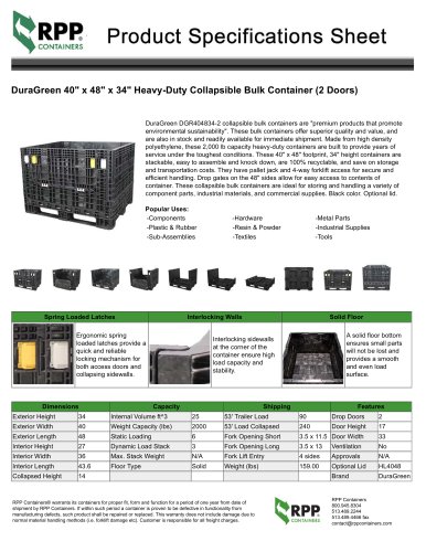 DuraGreen 40" x 48" x 34" Heavy-Duty Collapsible Bulk Container