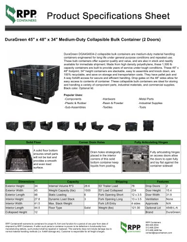 DuraGreen 45" x 48" x 34" Medium-Duty Collapsible Bulk Container