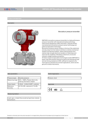 Absolute pressure transmitter (DP type)