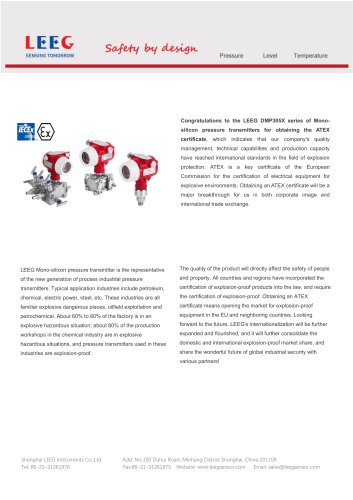 ATEX & IECEx approved pressure transmitter - LEEG Instruments