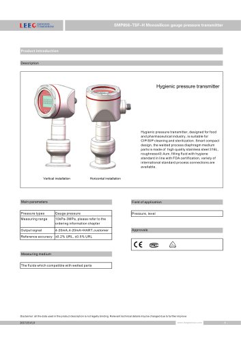 High Stability Clamp on Diaphragm Pressure Transmitter SMP858-TSF-H