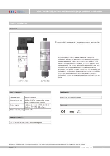 LEEG ceramic gauge pressure sensor SMP131-TBD catalogue