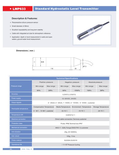 LEEG hydrostatic level sensor transmitter series