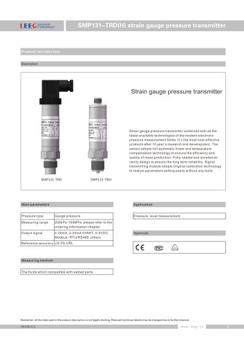 LEEG Instruments gauge pressure transmitter SMP131-TRD for high pressure application