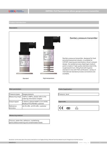 LEEG SMP858-TLD Piezoresistive silicon guage pressure transmitter datasheet