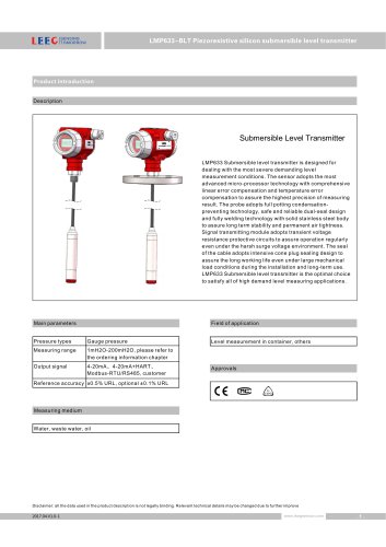 LMP633-BLT submersible level transmitter with lcd display