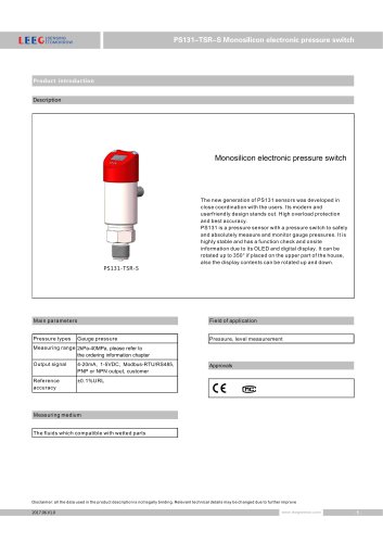 PS131-TSR-S pressure sensor with switch output