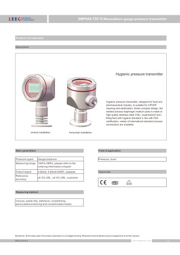 SMP858-TSF-S clamp on pressure transmitter with diaphragm seal